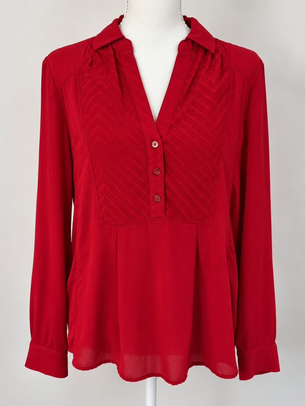 Anthropologie Maeve Red Textured Chevron Blouse Size 2